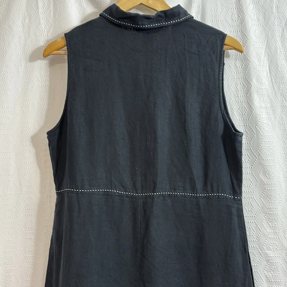 Sybilla Womens Linen Sleeveless Mid Length Maxi Dress black medium pearl buttons - Picture 7 of 8